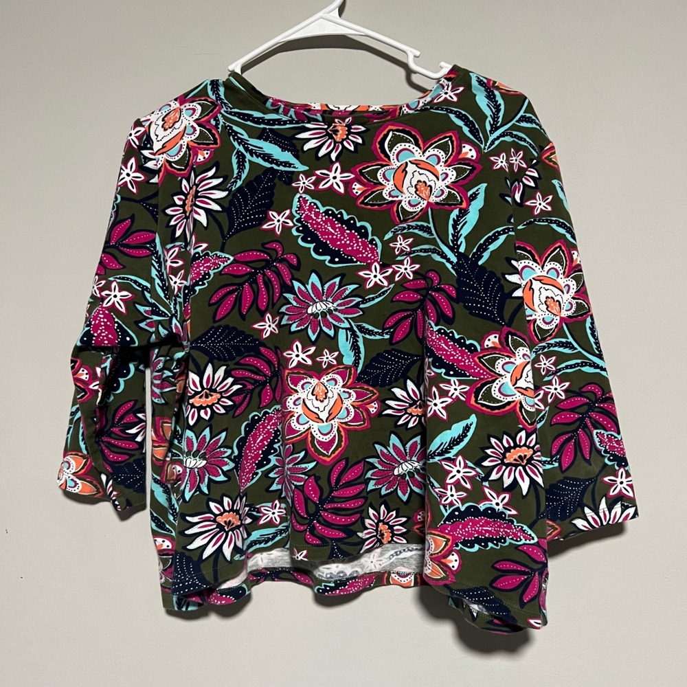 Kim Rogers Perfectly Soft Cotton Floral Print Long Sleeve Top Women P XL